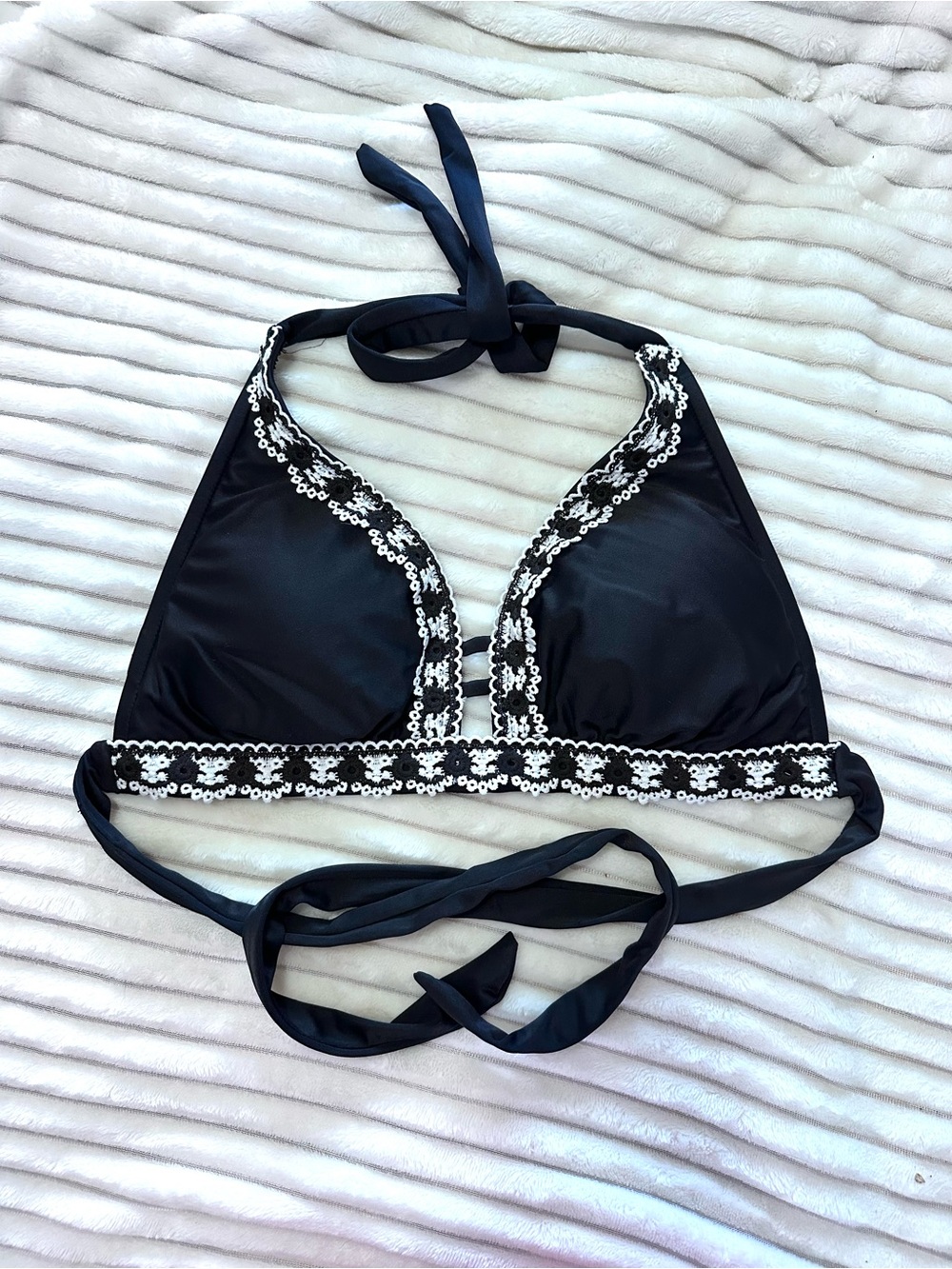 Kona Sol Black Halter Bikini Top with White Trim